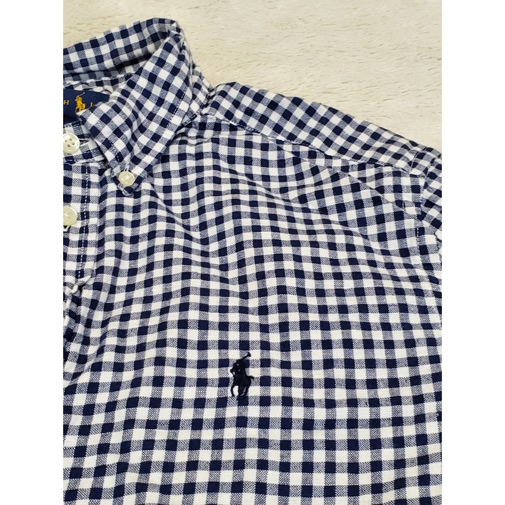 Ralph Lauren Blue Label Blue White Plaid Linen Button Shirt Teen boy XL 18 20